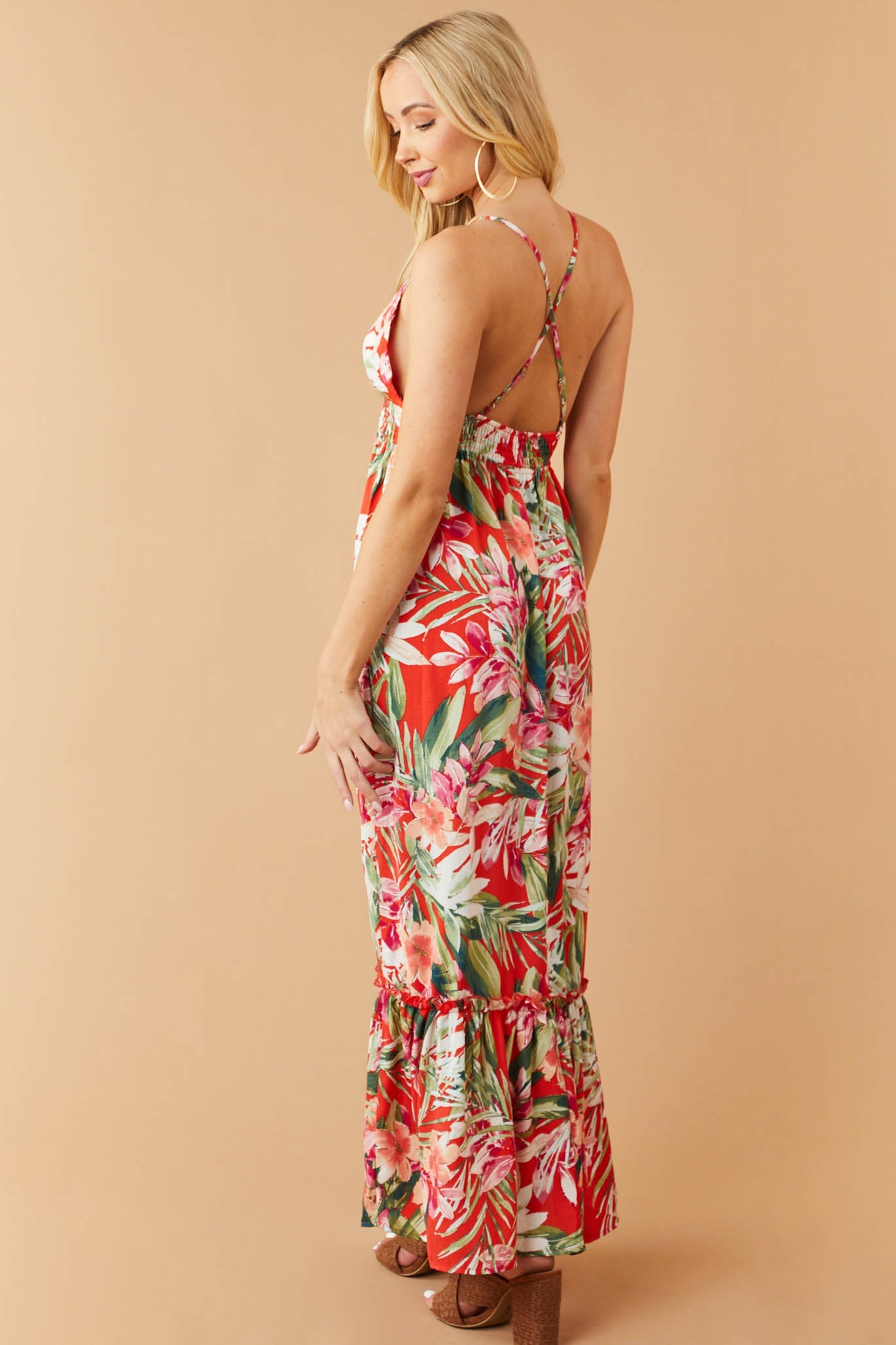 Scarlet Floral Print Sleeveless Tiered Maxi Dress