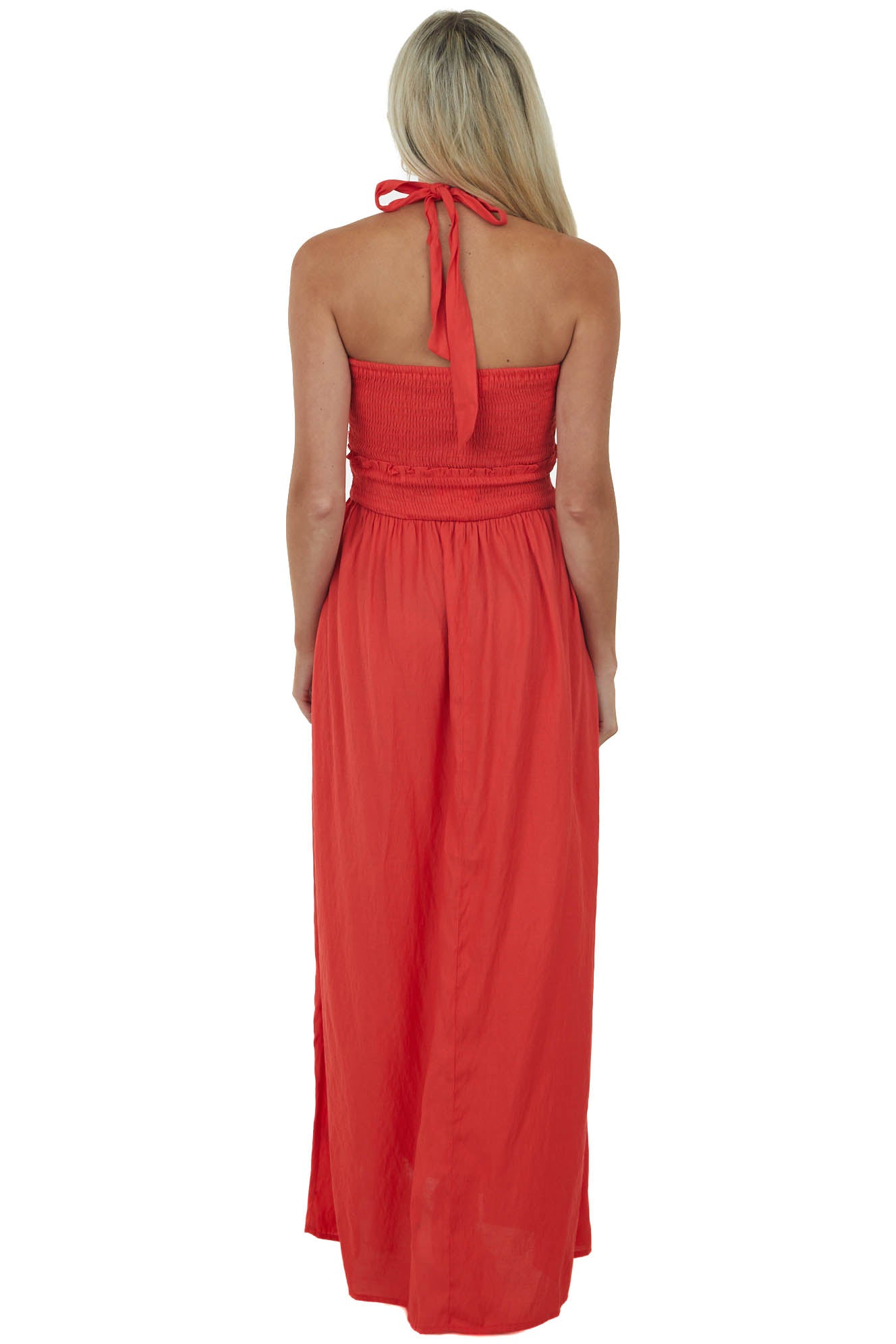 Scarlet Halter Tie Smocked Woven Maxi Dress