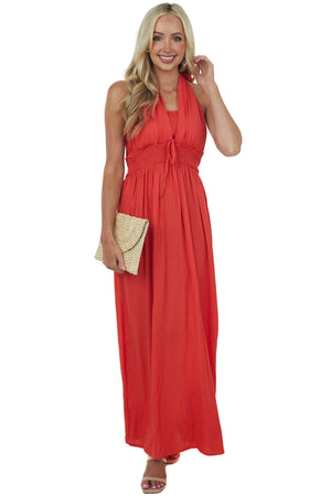 Scarlet Halter Tie Smocked Woven Maxi Dress