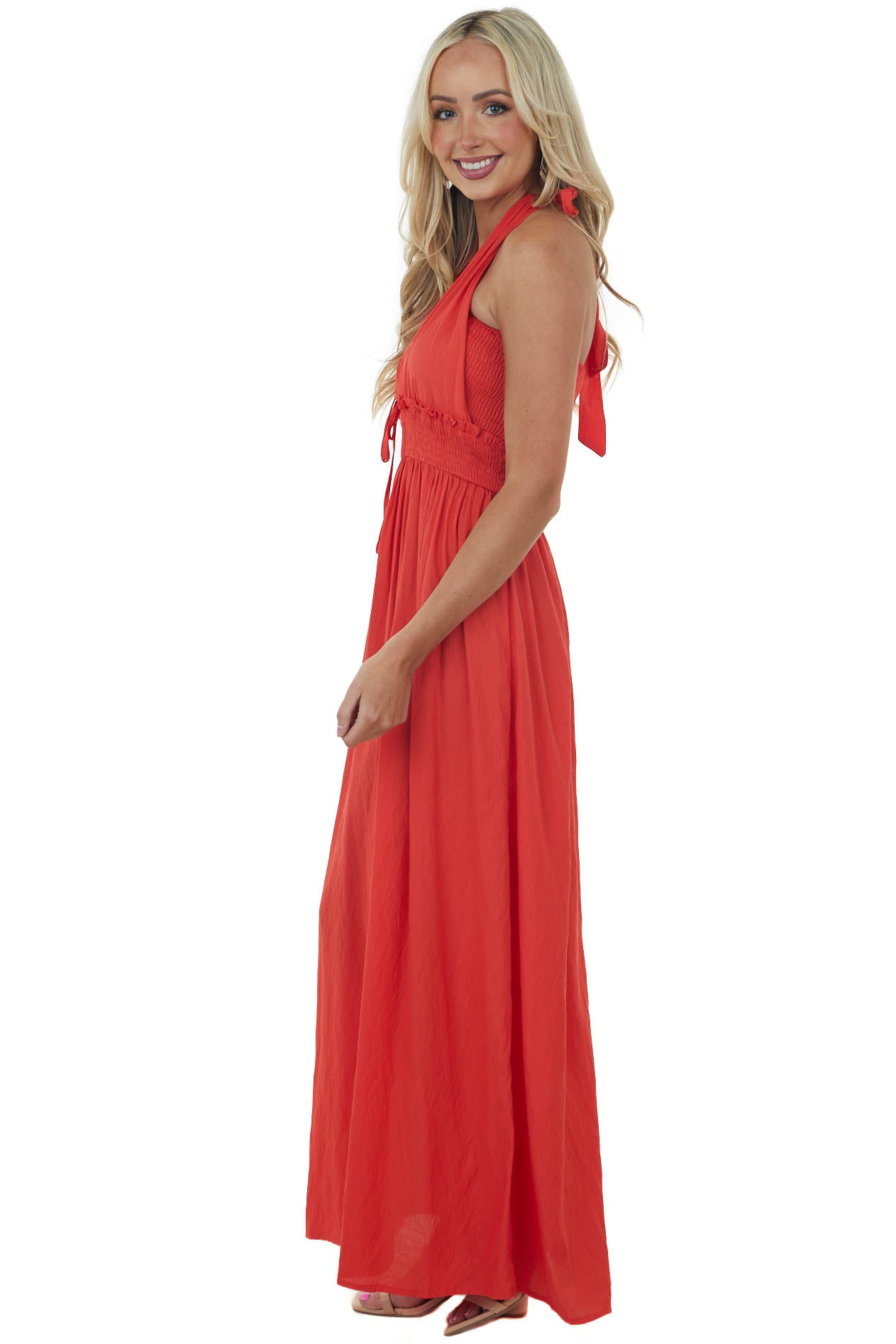 Scarlet Halter Tie Smocked Woven Maxi Dress