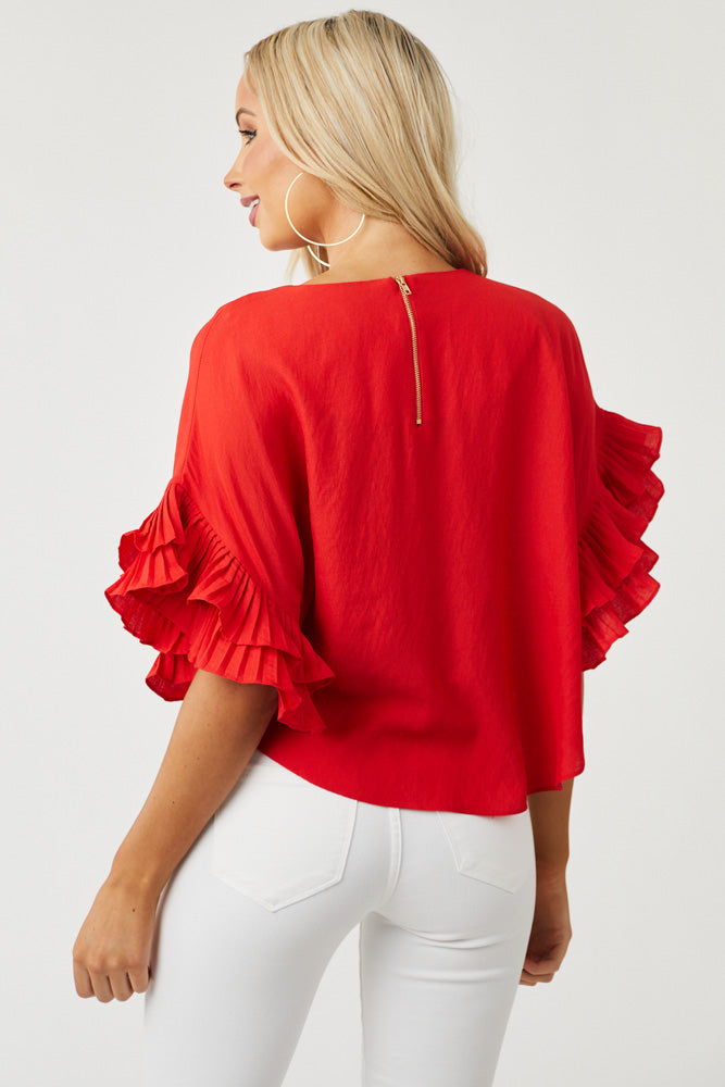 Scarlet Layered Ruffle Sleeve Woven Top