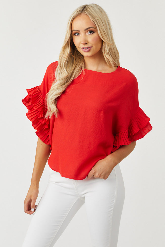 Scarlet Layered Ruffle Sleeve Woven Top