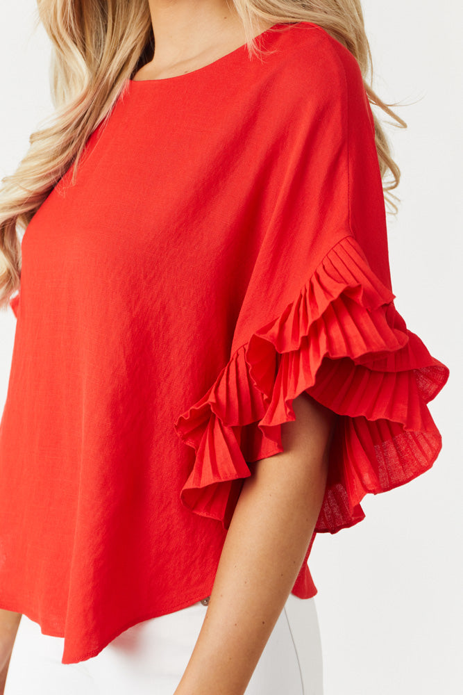 Scarlet Layered Ruffle Sleeve Woven Top