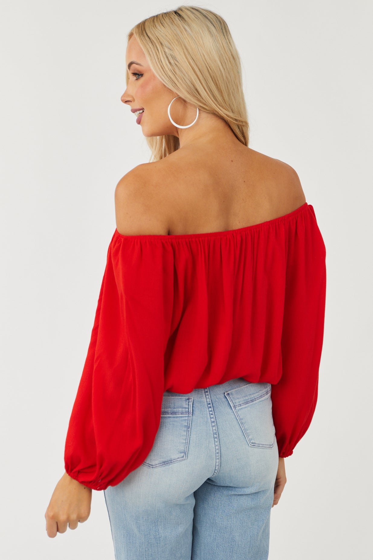 Scarlet Off Shoulder Long Bubble Sleeve Top
