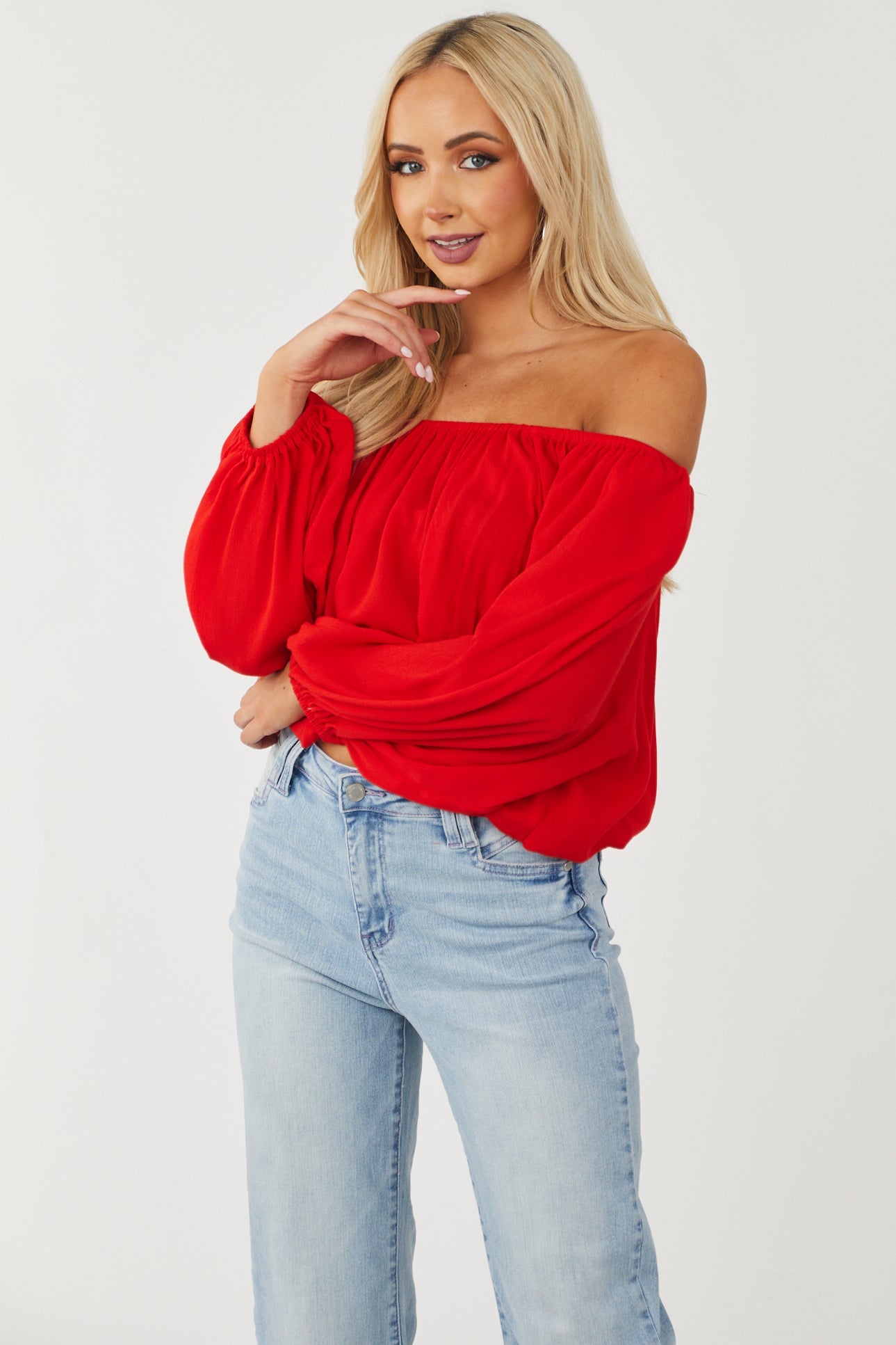 Scarlet Off Shoulder Long Bubble Sleeve Top