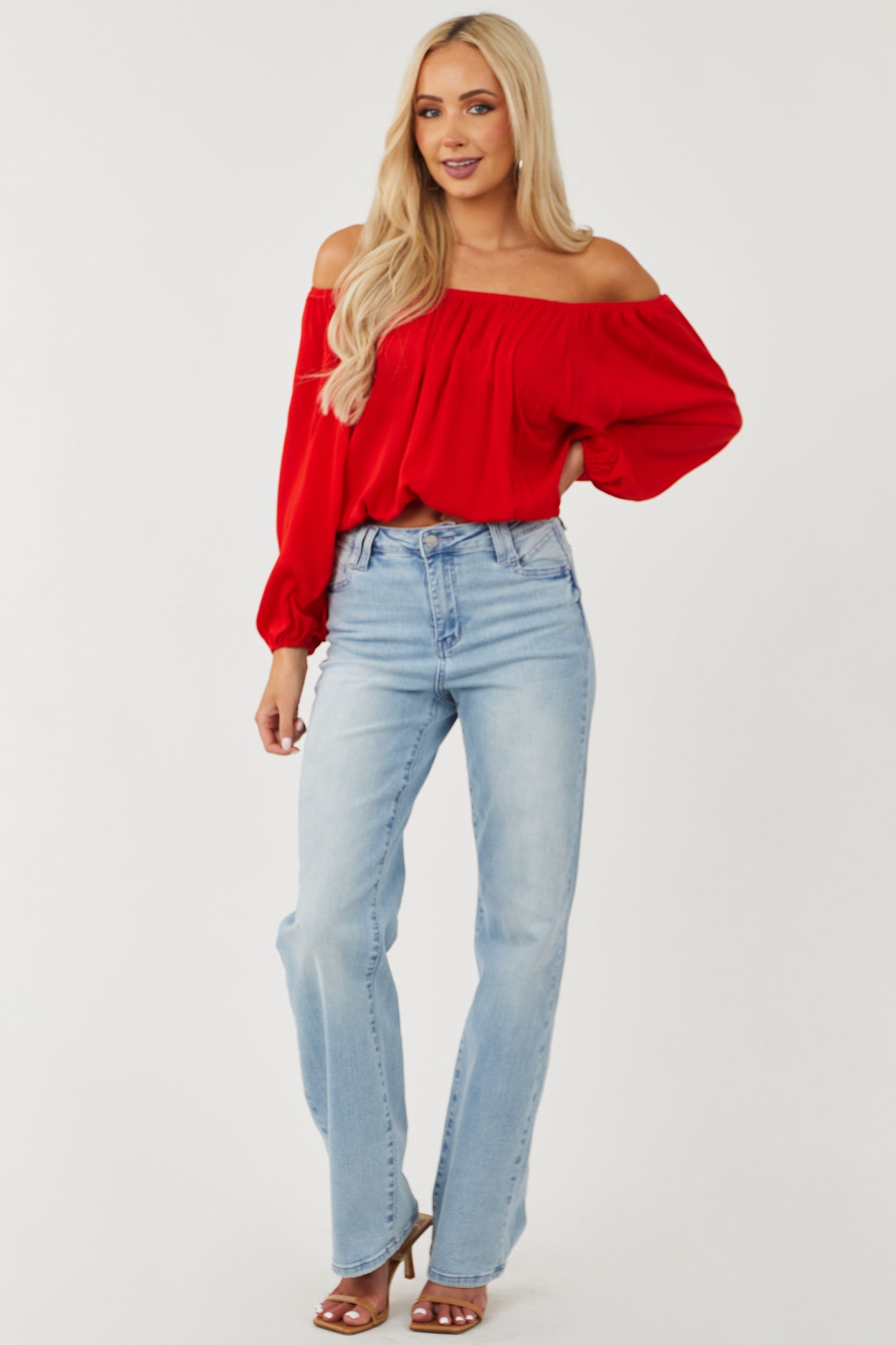 Scarlet Off Shoulder Long Bubble Sleeve Top
