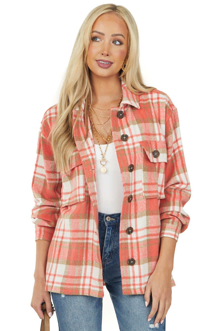 Scarlett Plaid Brushed Button Down Shirt Jacket