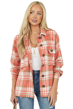 Scarlett Plaid Brushed Button Down Shirt Jacket