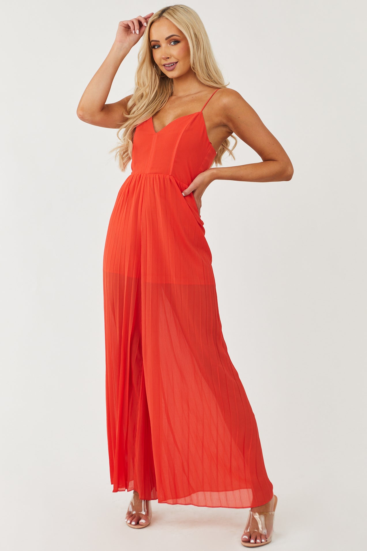 Scarlet Sleeveless Pleated Wide Leg Jumpsuit