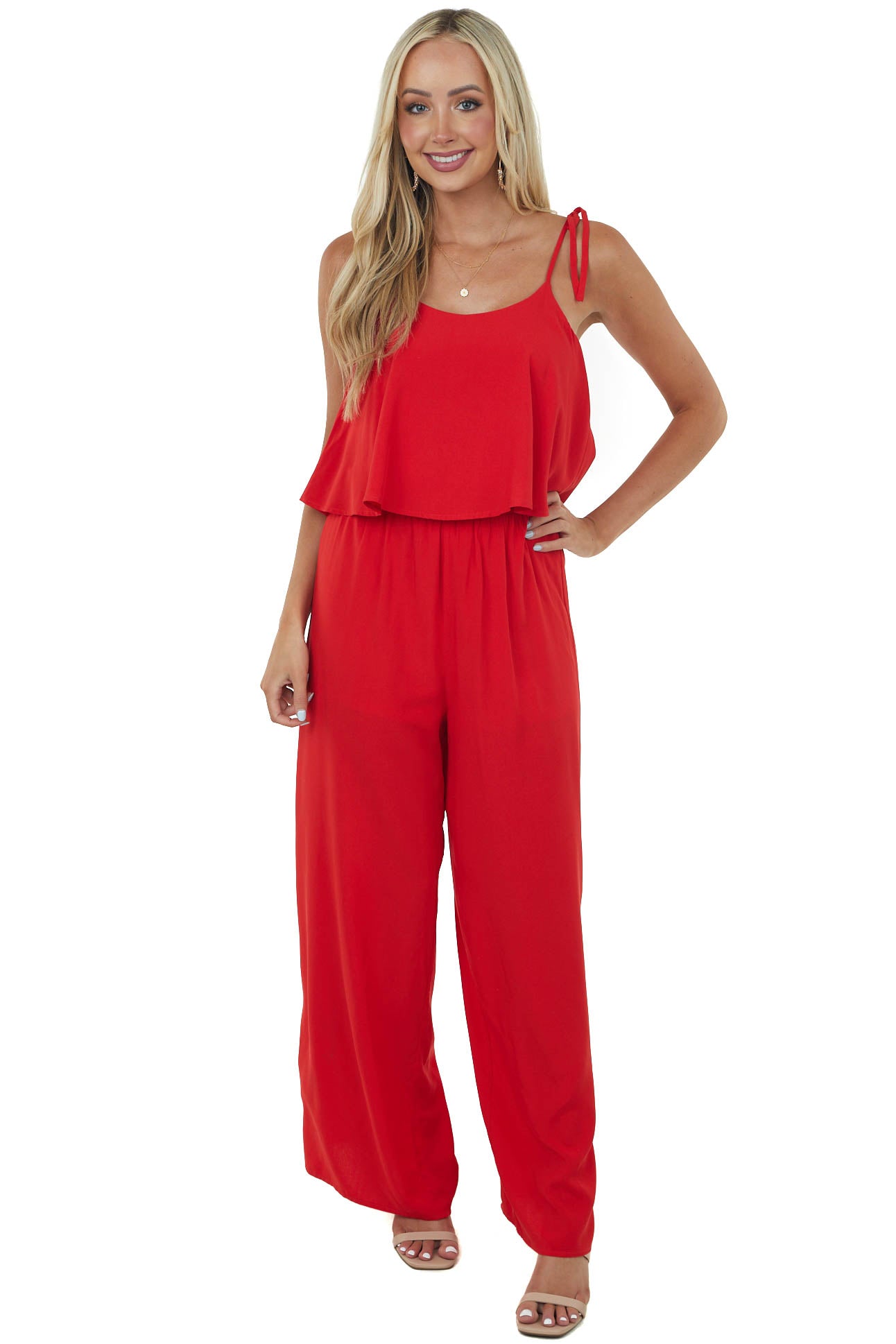 Scarlett Sleeveless Shoulder Tie Woven Jumpsuit