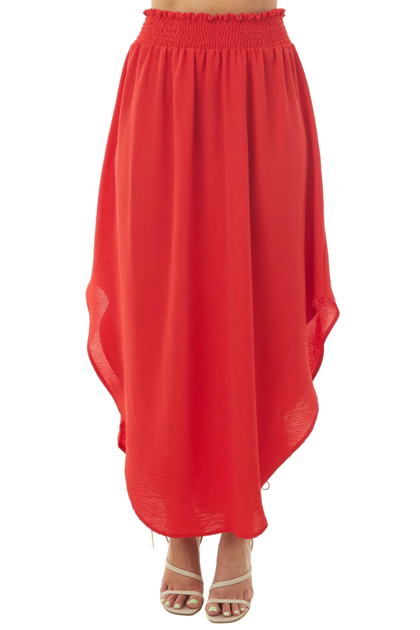 Scarlet Smocked Waist Maxi Skirt with Curved Hem