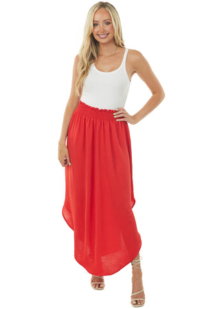 Scarlet Smocked Waist Maxi Skirt with Curved Hem