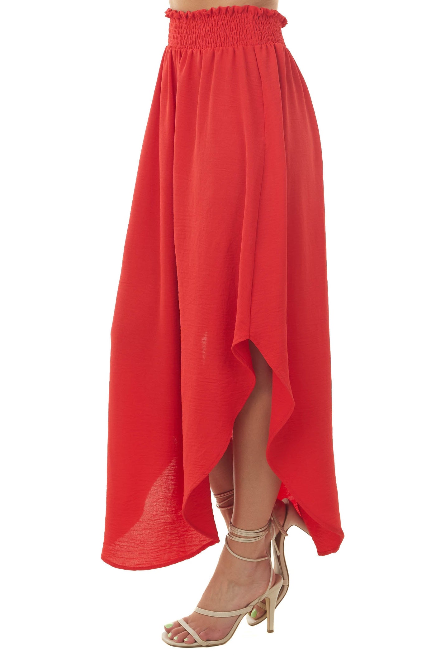 Scarlet Smocked Waist Maxi Skirt with Curved Hem