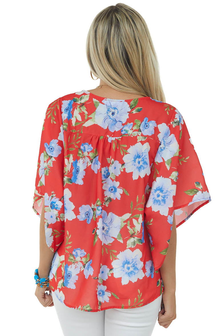 Scarlett Floral Print Short Kimono Sleeve Top