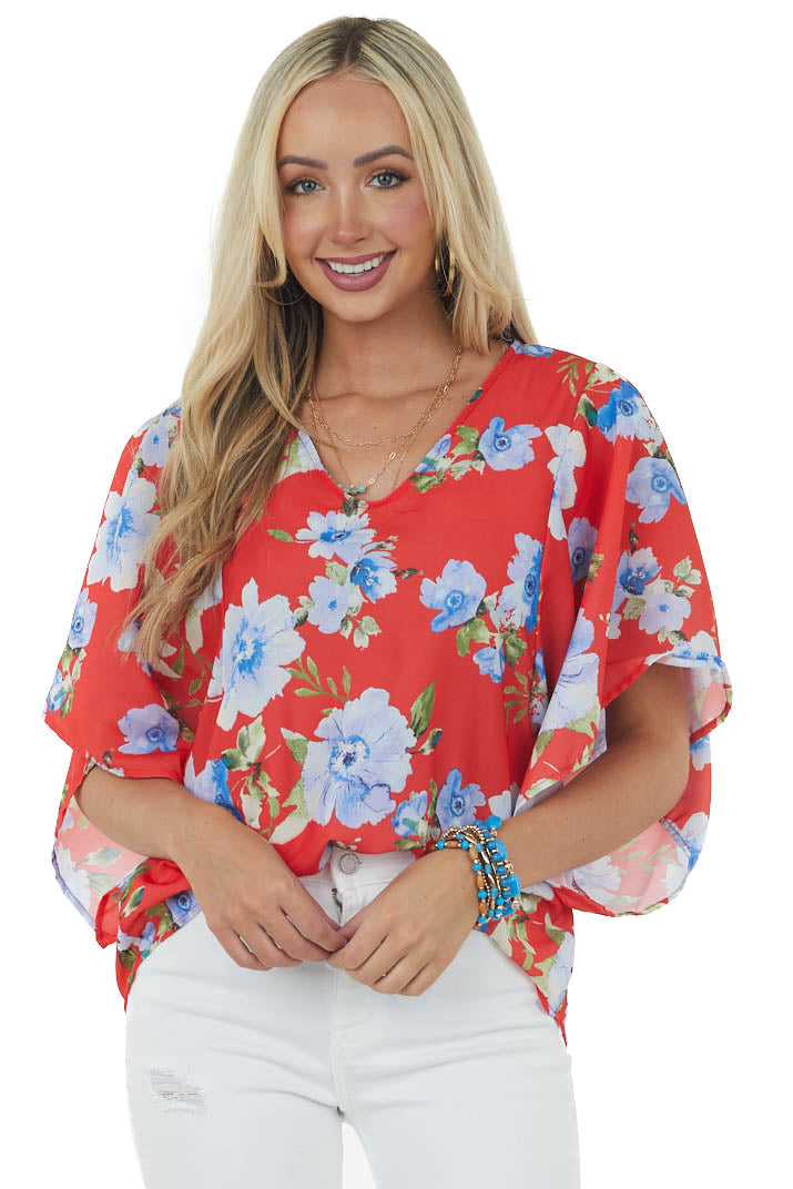 Scarlett Floral Print Short Kimono Sleeve Top