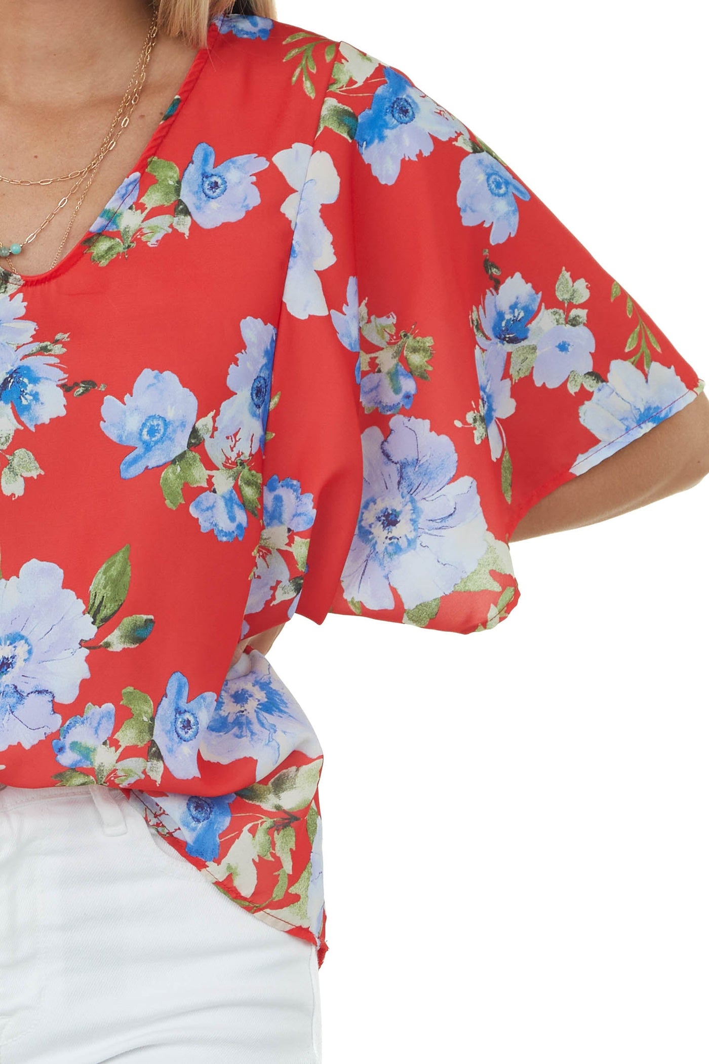 Scarlett Floral Print Short Kimono Sleeve Top