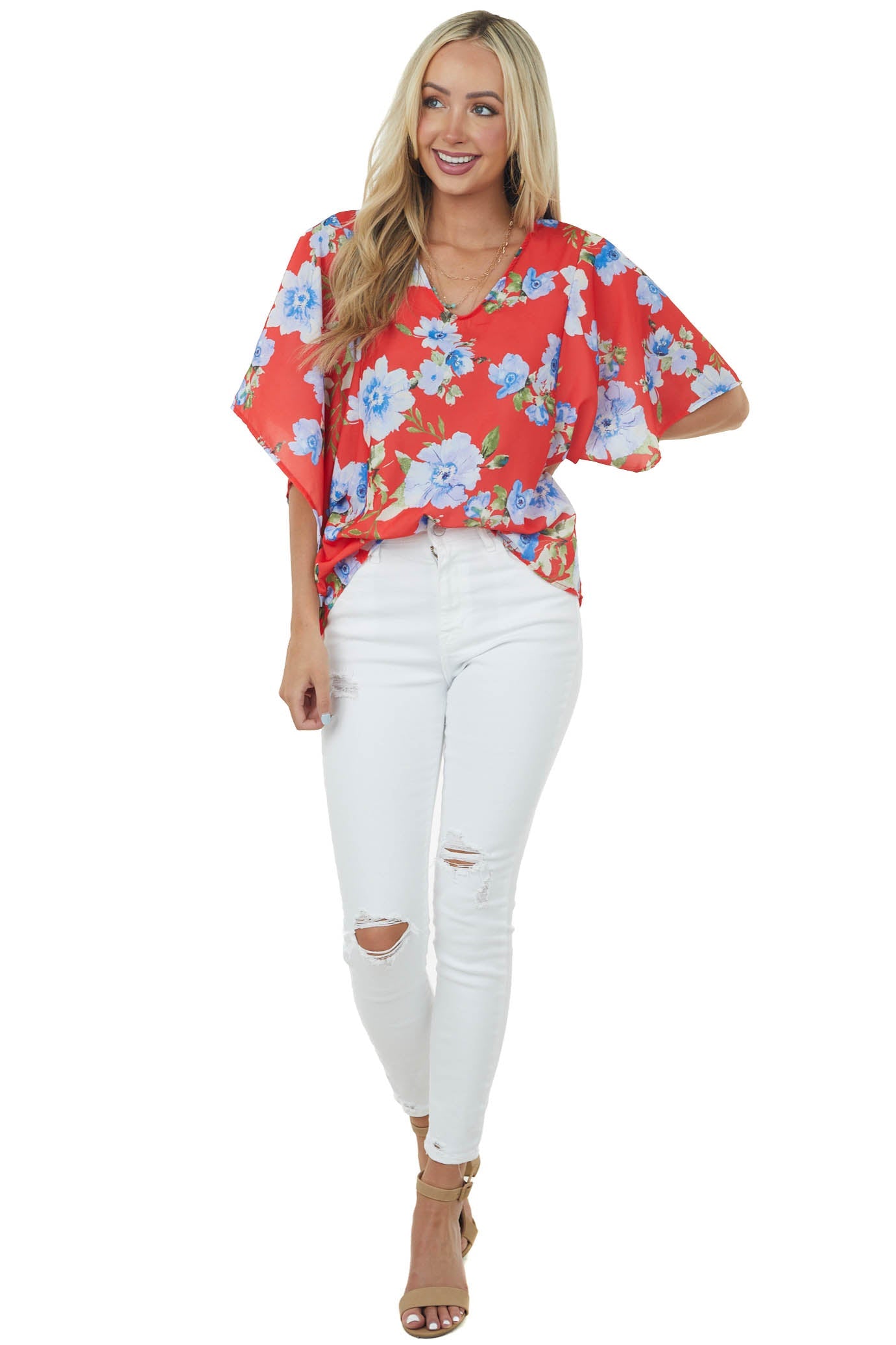 Scarlett Floral Print Short Kimono Sleeve Top