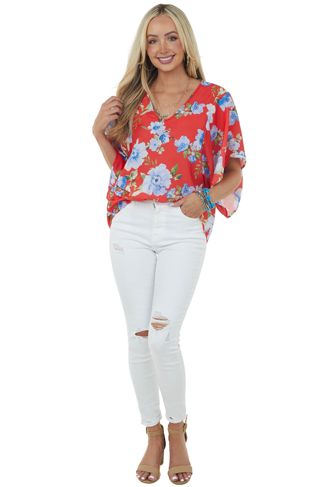 Scarlett Floral Print Short Kimono Sleeve Top