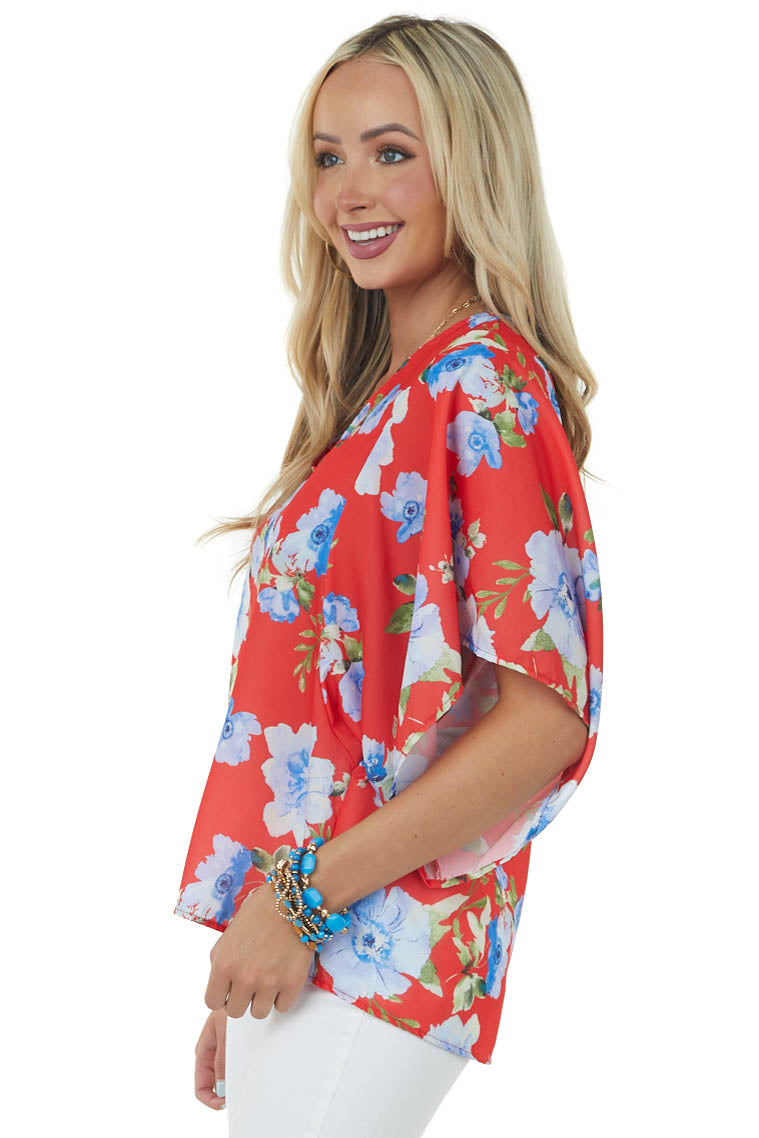 Scarlett Floral Print Short Kimono Sleeve Top