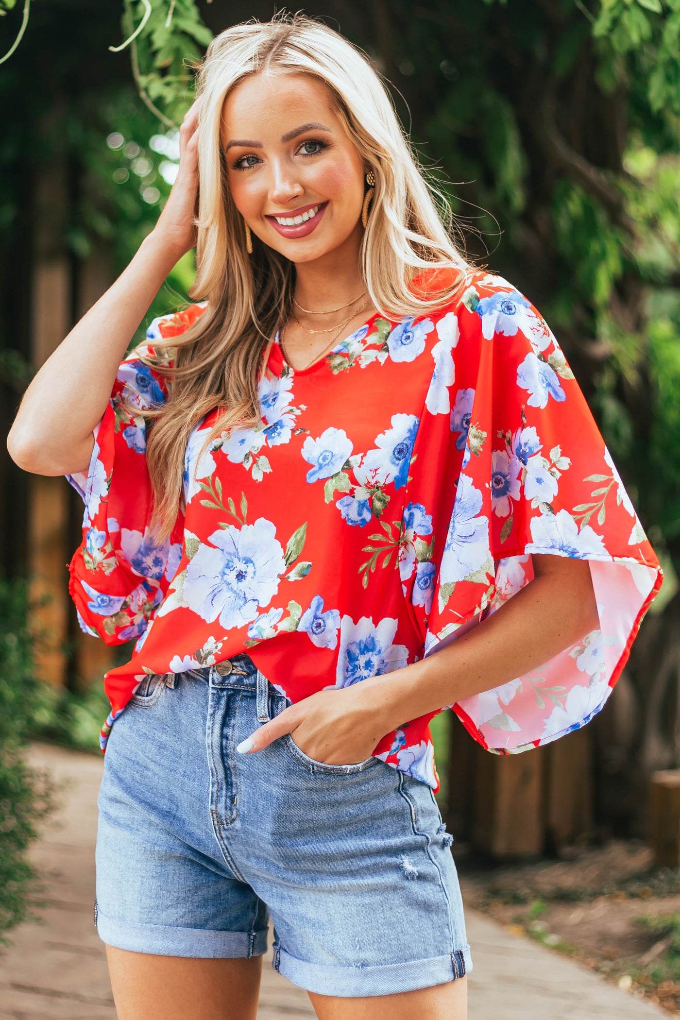 Scarlett Floral Print Short Kimono Sleeve Top