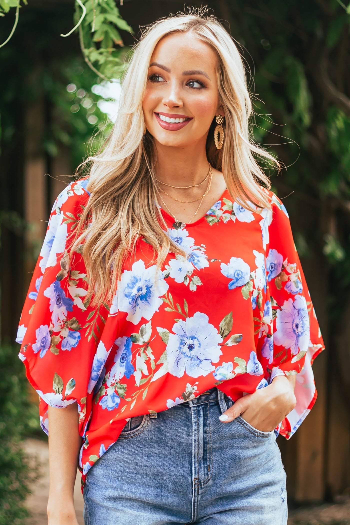 Scarlett Floral Print Short Kimono Sleeve Top