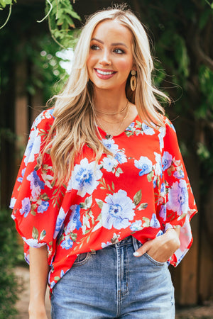 Scarlett Floral Print Short Kimono Sleeve Top