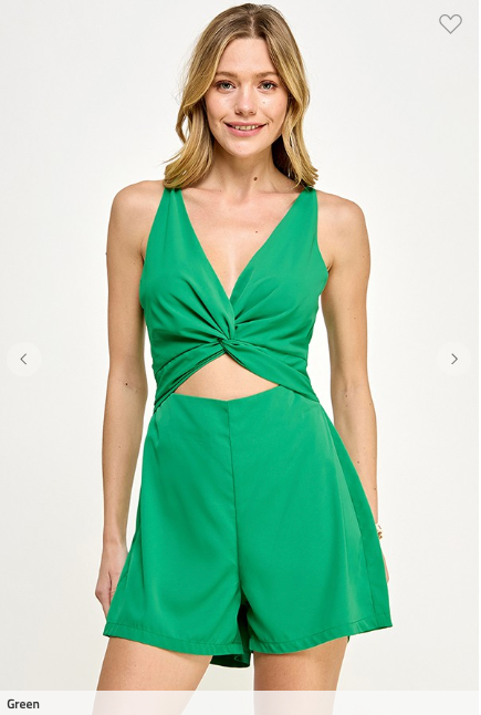 Kelly Green Waist Cut Out Knotted Front Romper
