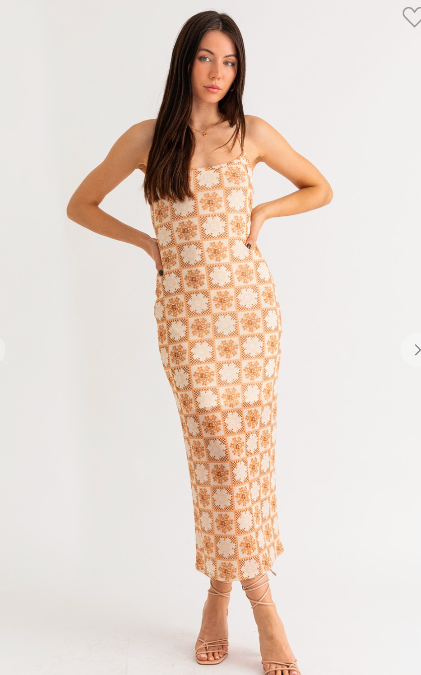 Apricot Sleeveless Abstract Maxi Dress