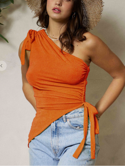 Fire One Shoulder Cinched Side Knit Top