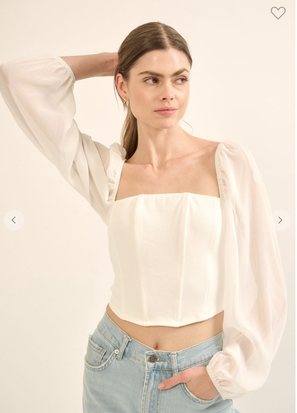 Off White Long Sleeve Square Neck Corset Top