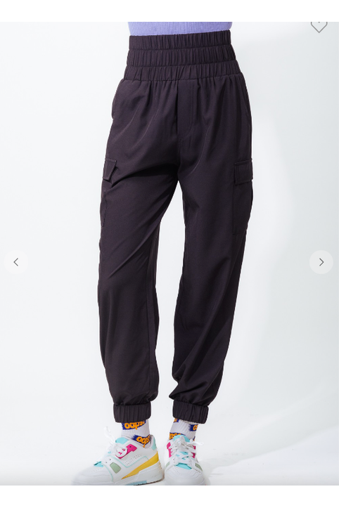 Black Thick Elastic Waist Cargo Joggers