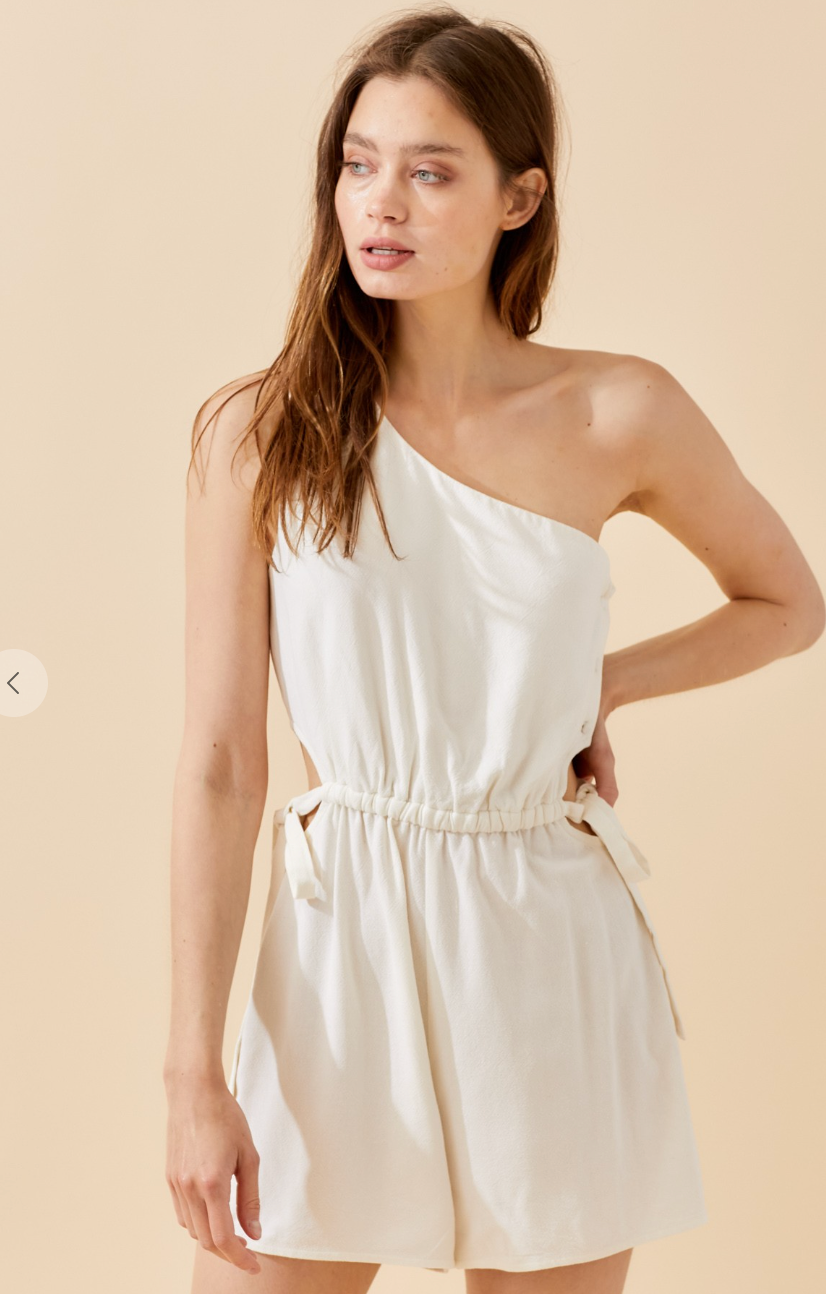 Cream One Shoulder Waist Cut Out Romper
