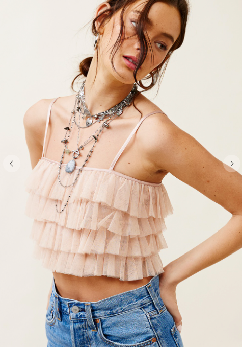 Nude Ruffle Tulle Spaghetti Strap Corset Top