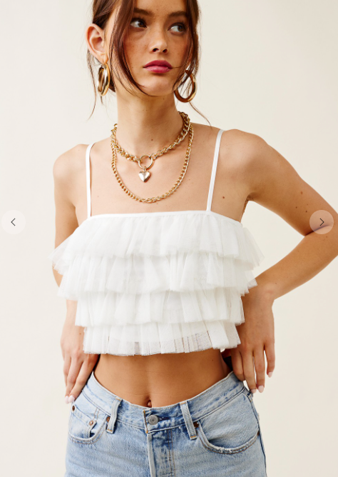 Ivory Ruffle Tulle Spaghetti Strap Corset Top