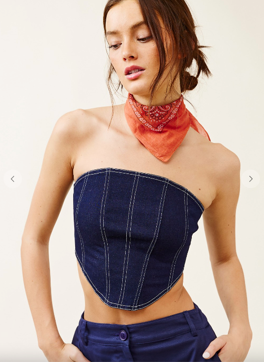 Dark Navy Contrast Stitch Strapless Corset Top