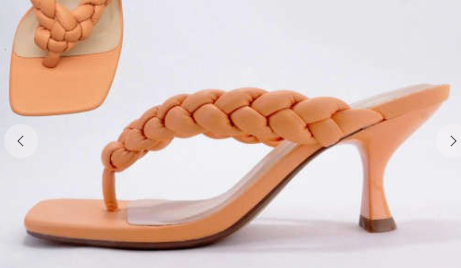 Papaya Braided Strap Square Toe Heels