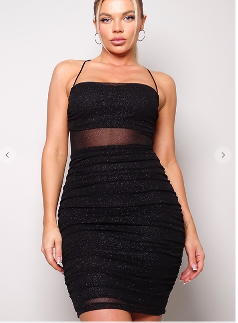 Black Glittery Lattice Back Bodycon Mini Dress