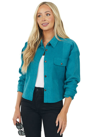 Sea Blue Corduroy Button Down Shirt Jacket