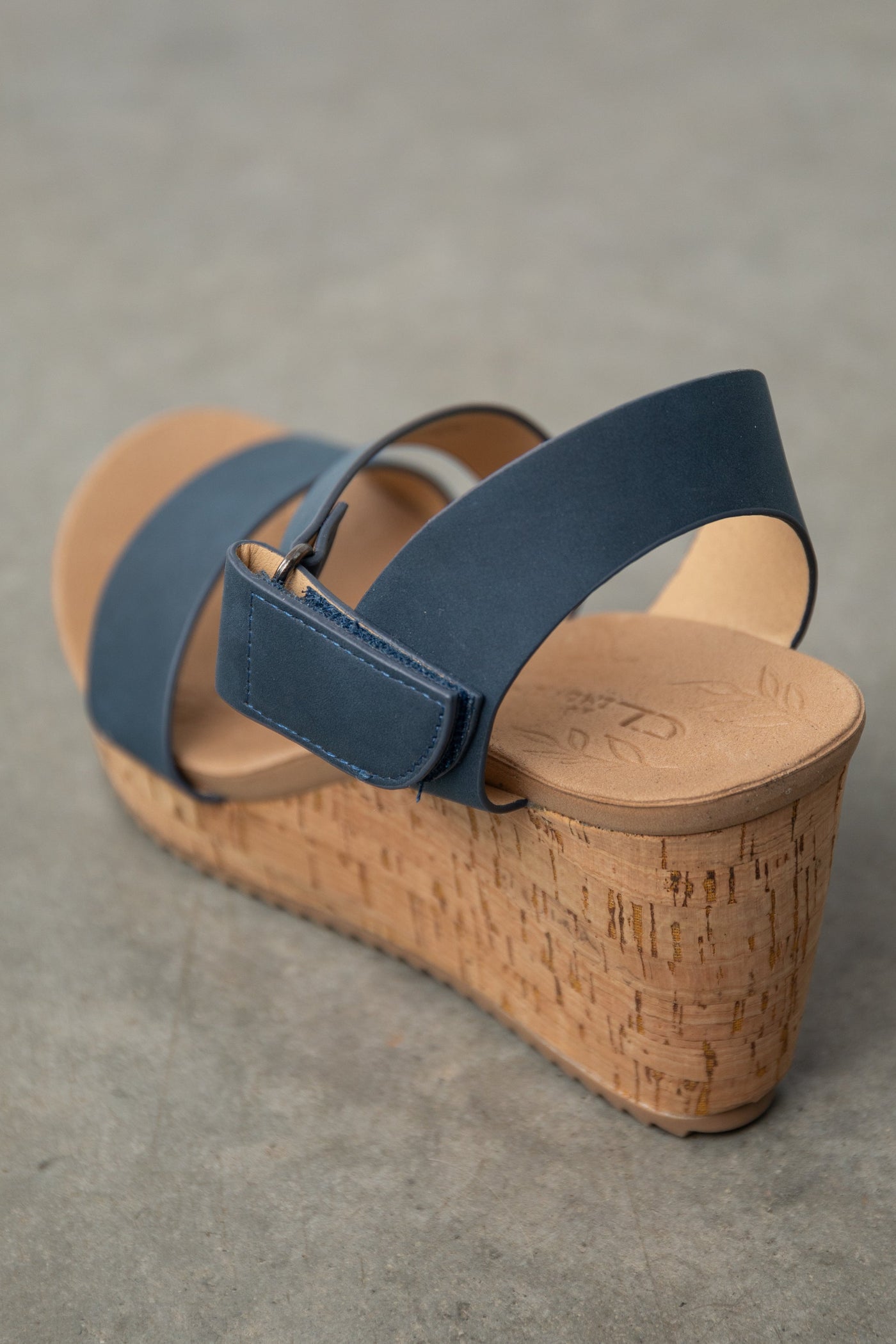 Sea Blue Nubuck Double Strap High Heel Cork Wedges