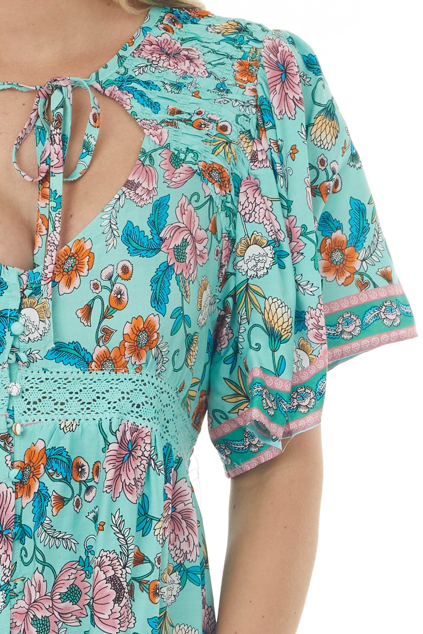 Seafoam Floral Print Button Up Maxi Dress