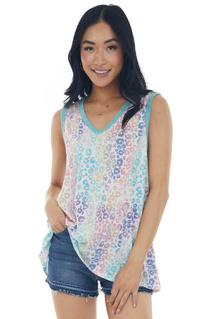 Seafoam Multicolored Leopard Print Tank Top