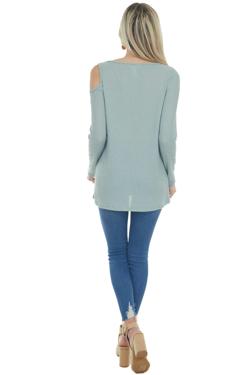 Seafoam Single Cold Shoulder Waffle Knit Top with Cut Out