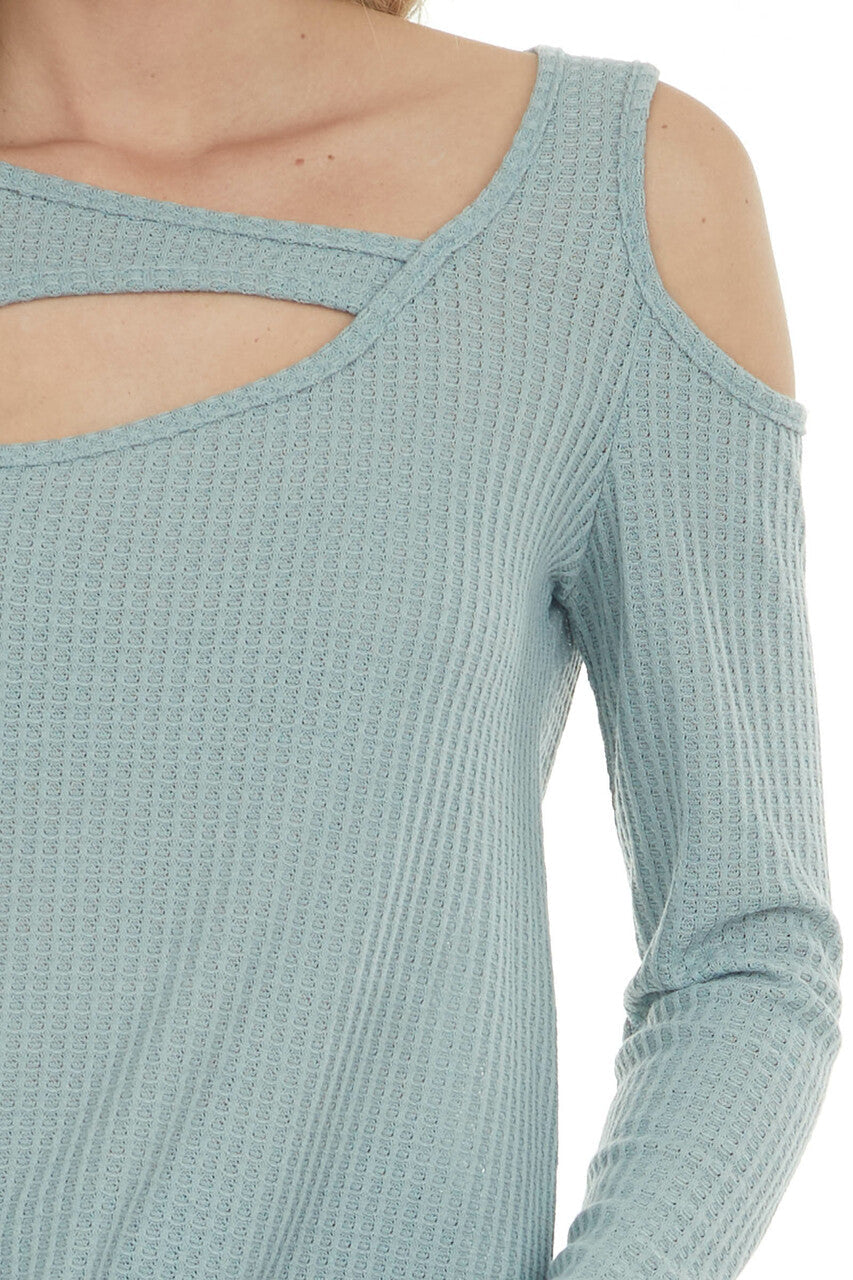 Seafoam Single Cold Shoulder Waffle Knit Top with Cut Out