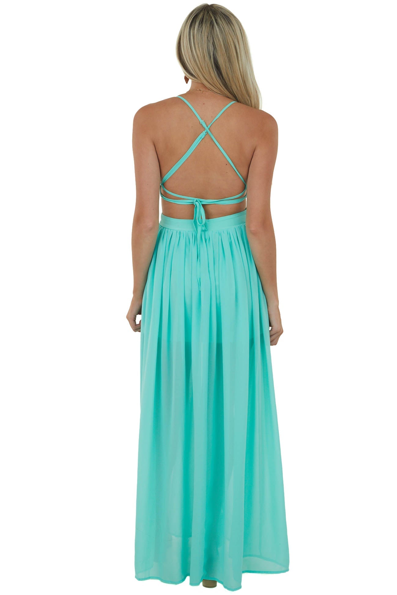 Seafoam Sleeveless Maxi Dress with Waist Cutout