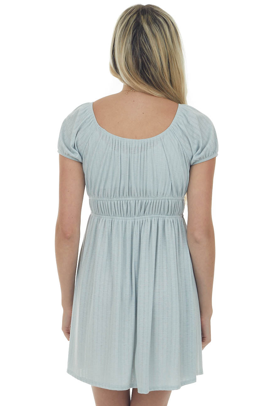 Seafoam Textured Bubble Sleeve Short Dress