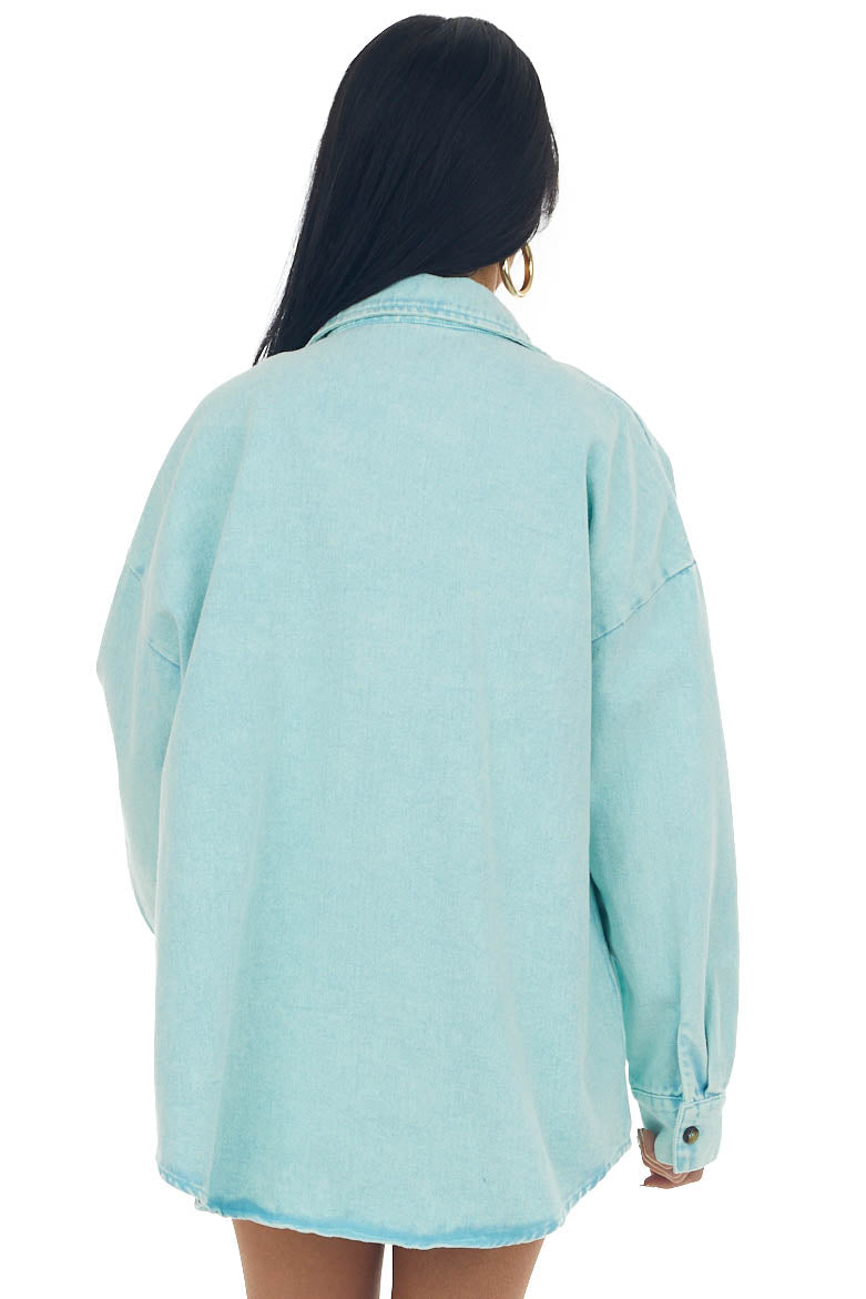 Seafoam Washed Button Up Denim Shirt Jacket