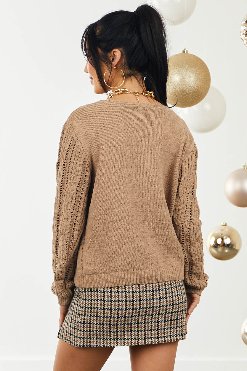 Sepia Chenille Loose Cable Knit Sweater
