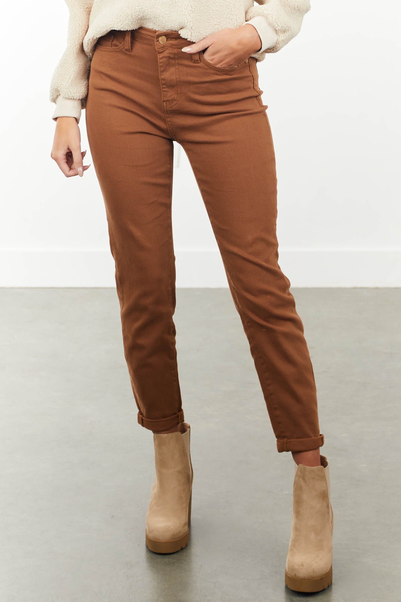 Sepia High Waisted Rolled Hem Denim Jeans