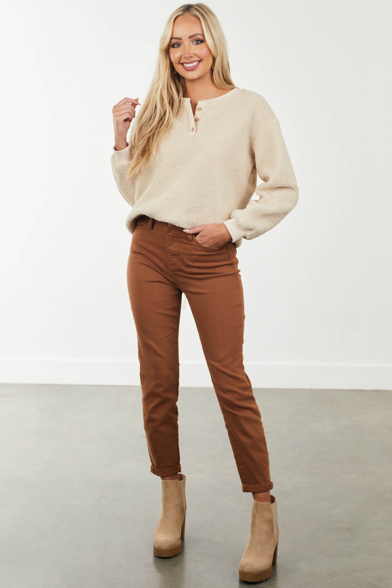 Sepia High Waisted Rolled Hem Denim Jeans