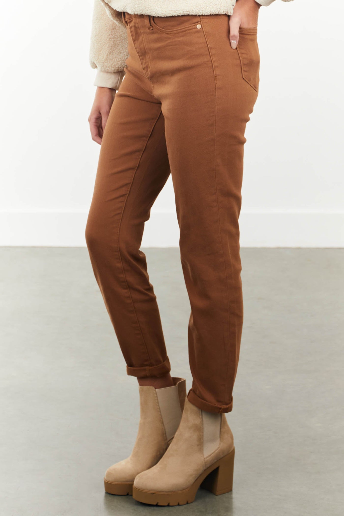 Sepia High Waisted Rolled Hem Denim Jeans